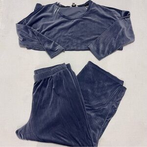Nicole Miller Slate Blue Ribbed Lounge Set - Top & Pants Sz 2X
